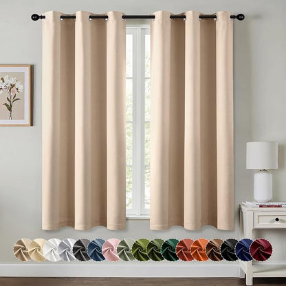 MIULEE Blackout Curtains for Bedroom 2 Panels 40 x 45 Inch Long Beige | Thermal by MIULEE