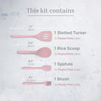 Silicone Utensils 4-Piece Set – Rubber Spatula, Pastry Brush, Slotted Turner, and Rice Paddle – Complete Heat-Resistant Set for Non-Stick Cookware – Kitchen Tools for Cooking and Baking – Pastel Pink