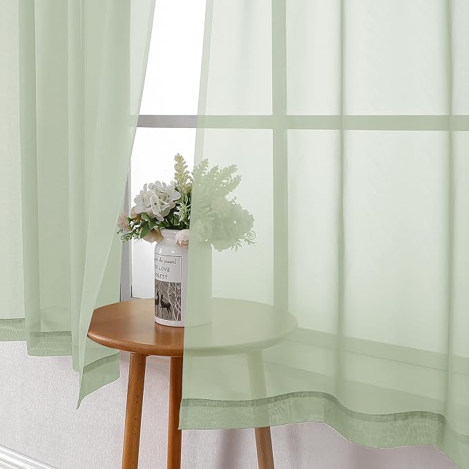 Light Green Sheer Curtains 78 Inches Long 2 Panels, Modern Light Filtering - Image 7
