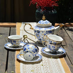 ACMLIFE Bone China Tea Set for Adults, Blue and White Tea Set for 4, Porcelain Vintage Floral China Sets for Women Party with Teapot or Gift Giving (Blue and White)