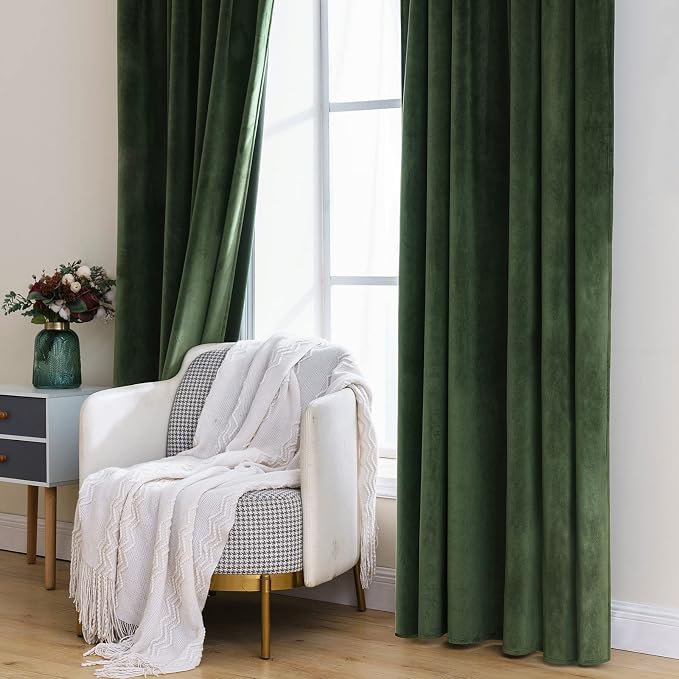MIULEE Velvet Curtains 52x90 inches 2 Panels Olive Green Blackout Curtains | - Image 7