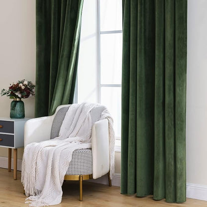 MIULEE Velvet Curtains 52x90 inches 2 Panels Olive Green Blackout Curtains | - Image 7