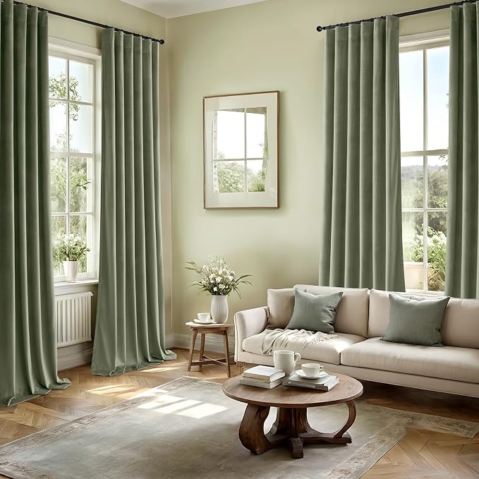 MIULEE Velvet Curtains 50W x 84L 2 Panels Sage Green Blackout Curtains | Luxury - Image 5