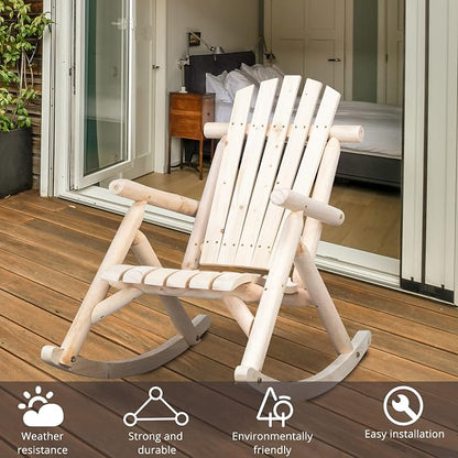 Outvita Wooden Rocking Chair, Fir Log Adirondack Rocker, Outdoor Wood Accent - Image 8