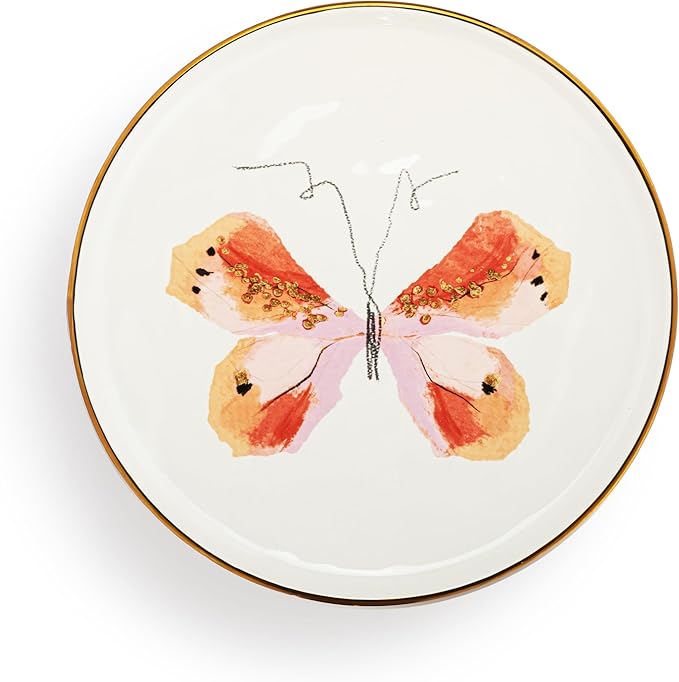 DEMDACO Decorative Hanging Salad Plate, 8 Inch Ceramic Stoneware, Fuchsia Butterfly
