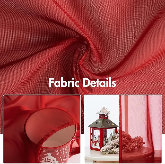 MIULEE 2 Panels Red Sheer Christmas Window Curtains 54 X 72 Inches | Solid Color - Image 4