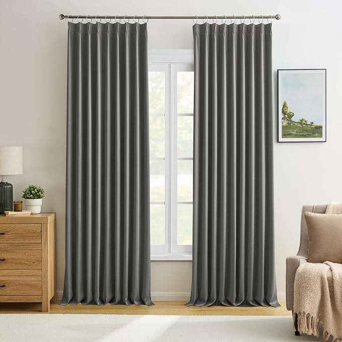 Grey Blackout Curtains 90 Inches Long 2 Panels Set, 60 Inch Wide Pinch Pleated by KEQIAOSUOCAI
