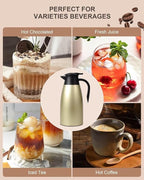 1.9L Thermal Coffee Carafe for keeping hot, Carafe for hot liquid, Airpot Insulated Coffee Carafe Stainless Steel Vacuum Thermal Pot for Coffee, Hot Water, Tea, Keep Hot 24 Hours (2 gold)