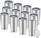 20 oz Tumblers Bulk Stainless Steel Tumbler with Lid Double Wall Vacuum Insulated Coffee Mug 20oz Powder Coated Cup for Hot and Cold Drinks, Stainless, 12 pack