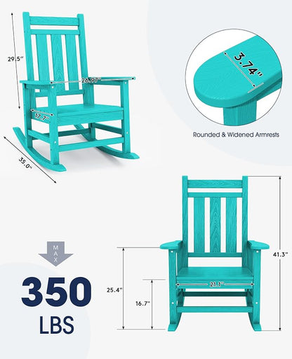 KINGYES Oversized Outdoor Rocking Chair Set of 2, All-Weather Patio Rocking - Image 3