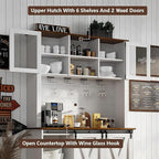 4ever2buy Farmhouse Coffee Bar Cabinet with 2 Glass Doors, 72'' White Bar Cabinet with Sliding Barn Door, Tall Wine Bar with 9 Racks, Coffee Bar Hutch with Storage for Living Room