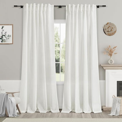 Linen Curtains 84 Inch Length 2 Panels Set, Ivory by Nanspring