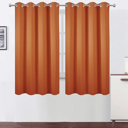 Orange Blackout Curtains 66 x 63 Inch Length/Set of 2 Curtain Panels/Thermal by Lemomo