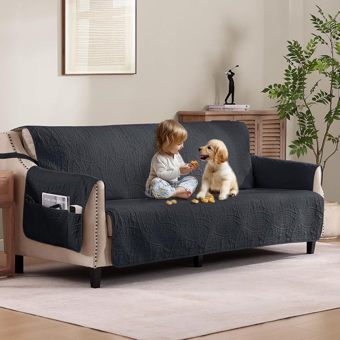 Soft Quilted Couch Cover with Pockets by Pamhaven