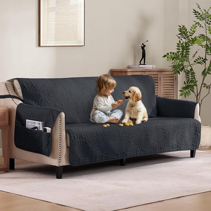 Soft Quilted Couch Cover with Pockets by Pamhaven