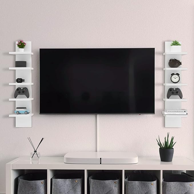 Homaterial 5 Tier Wall Shelf Unit, Small White Vertical Floating Shelf-Narrow - Image 5