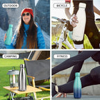 Insulated Water Bottle, 2 Pack-12oz Stainless Steel Water Bottles with straw lid, Metal Sports Water Bottles for Boys,Girls, Double Wall Vacuum BPA-Free Flask for Sports (Grey&Cream white)