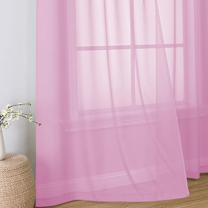 Simplebrand Pink Short Sheer Curtains 45 Inch Length - Image 6