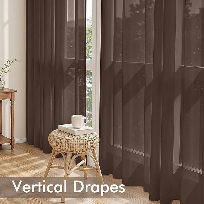 MIULEE Chocolate Sheer Curtains 84 Inches Long 4 Panels 42 x 84 Inches | Light - Image 5