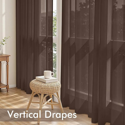 MIULEE Chocolate Sheer Curtains 63 Inches Long 4 Panels 42 x 63 Inches | Light - Image 5