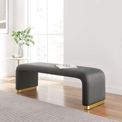 Modway EEI-6734-BRA-STG Koda Performance Velvet Waterfall Long Bench, Brass - Image 2