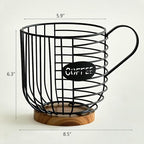 Coffee Pod Holder,Bar Accessories - Espresso Pod Holder - Large Capacity Black Wire Coffee Basket With Wooden Base