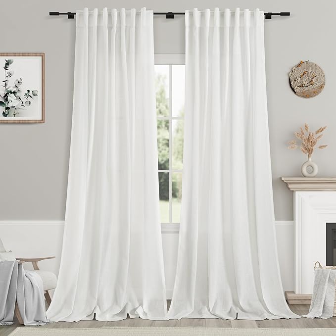 Extra Long Off White Curtains 105 inches Long 2 Panels Set by Nanspring
