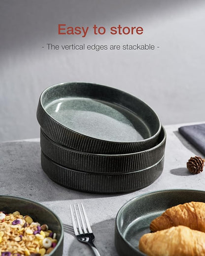 famiware Star 8.25" Pasta Bowls, Large Dinner Bowls Set of 4, Salad Bowl Plates, Shallow Bowls for Eating, Deep Forest