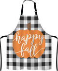 Happy Fall Pumpkin Thanksgiving Pillow case Buffalo Plaid Adjustable Bib Apron Kitchen Cooking Baking Gardening Apron for Women Men