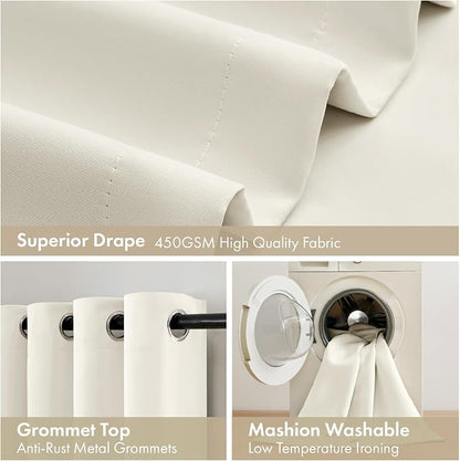 MIULEE Beige White 100% Blackout Short Curtains - Image 7