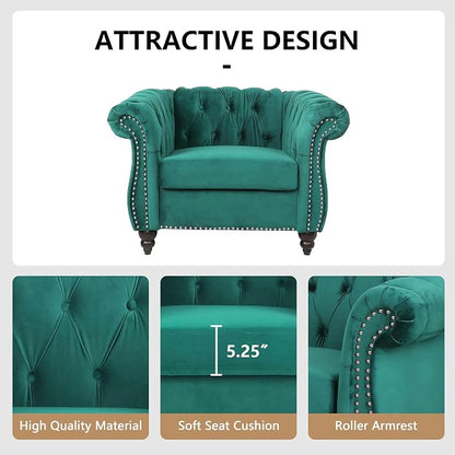Living Room Chair, Modern Velvet Chesterfield Sofa Chair, Mid Century Single - Image 7