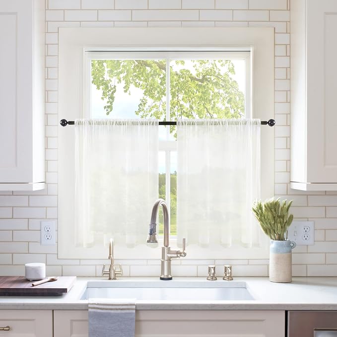 MIULEE Short Sheer Curtains 30 Inch Length 2 Panels, 29 x 30 Inches, Ivory | by MIULEE