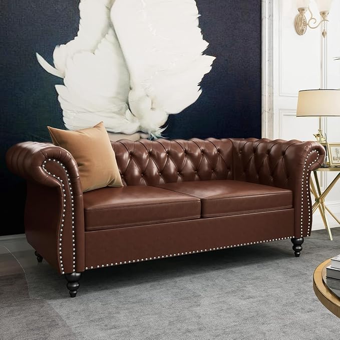 Mid-Century 2 Seater Sofa, Faux Leather Loveseat - Image 6