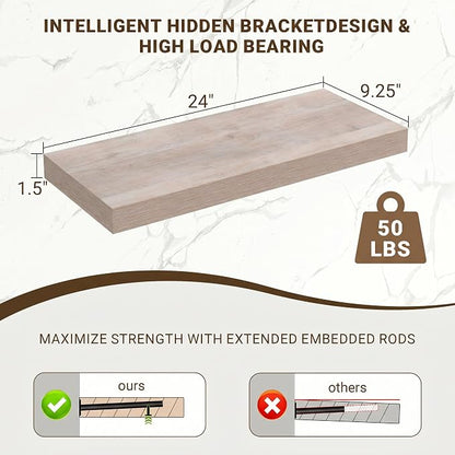 Acovy 24 Inch Floating Shelves, 3D Textured Wood Grain, Wooden Shelves - Image 3