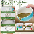 Aganippe 7 Pcs Matcha Whisk Set,Matcha Set, Matcha Kit, Matcha Tea Set,Matcha Bowl Set with Cat Scoop Holder, Tea Cloth, Sifter(Gradient Turquoise)