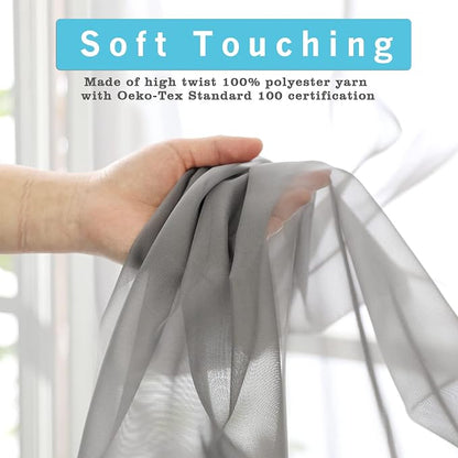 Short Grey Sheer Curtains 36 Inches 2 Panels Set - Image 2