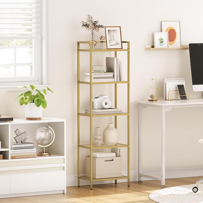 HOOBRO 5-Tier Gold Shelf, Narrow Book Shelf, Display Cabinet - Image 5
