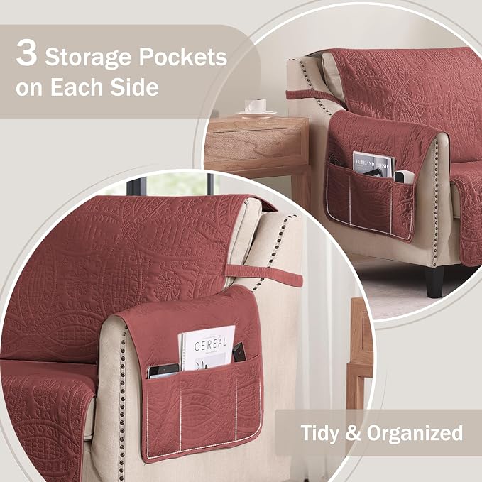 Red Loveseat Covers for 2 Cushion Couch, Water-Repellent Covers for Love Seat - Image 4