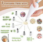 14-Piece Reusable Piping Bags and Tips Set- Cotton Baking Kit with Coupler, Stainless Steel Nozzles,Silicone Cable Ties& Cleaner for Cakes/Cupcakes/Cookies Decorating
