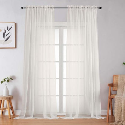 Ivory Sheer Curtains for Bedroom Living Room 96 Inches Long 2 Panels, Modern by WelvetBLK