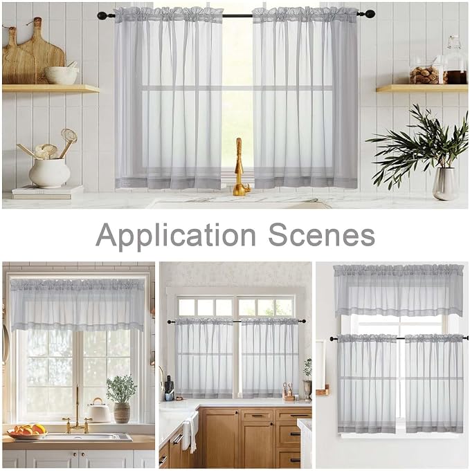 Light Grey Valances for Windows, Light Grey Sheer Curtains 14 Inch Length 2 - Image 6
