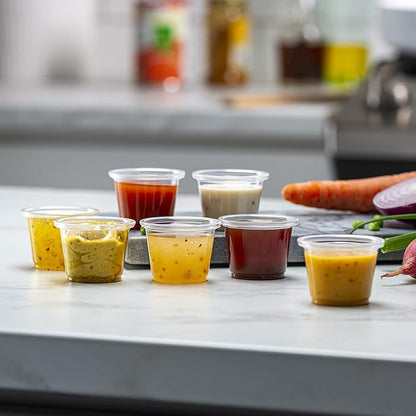 {1 oz,200 Cups} Clear Diposable Plastic Portion Cups No Lids, Small Mini Containers For Portion Controll, Jello Shots, Meal Prep, Sauce Cups, Slime, Crafts, Disposable Souffle Cups & Much more