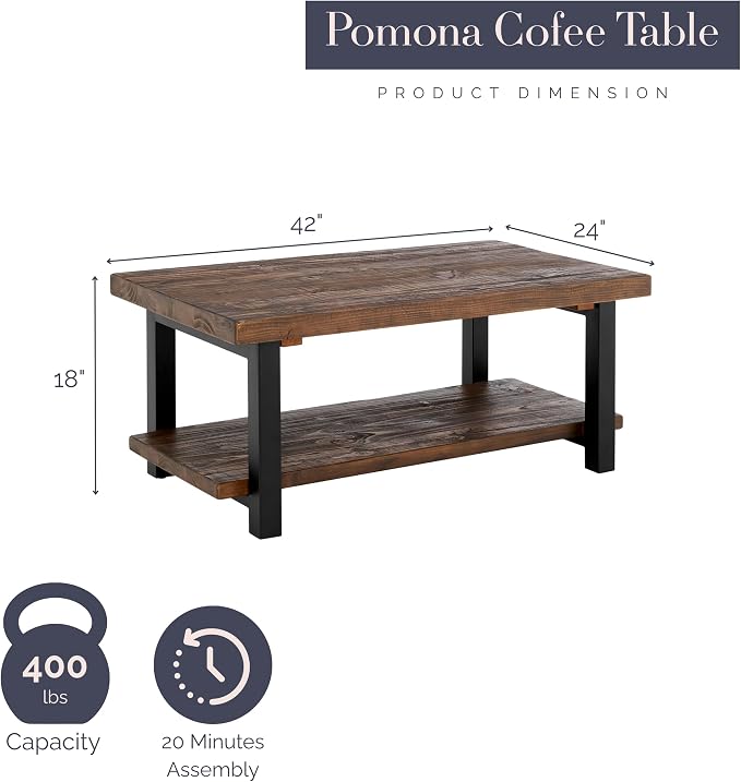 Pomona 42-Inch Rectangular Solid Wood Coffee Table - Image 2