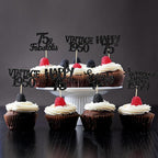 Gyufise 30 Pack black Glitter 75th Birthday Cupcake Toppers Vintage 1950 Cake Toppers Hello 75 Cake Topper Sixty Five 75 & Fabulous Cupcake Picks 75th Birthday Cake Decorations Supplies