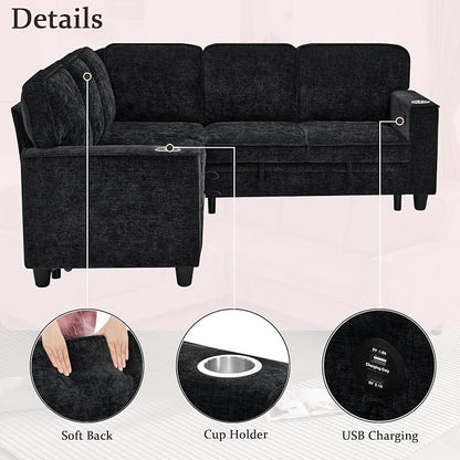 L-Shaped Sectional Couch with Storage and Pull Out Bed, Convertible Sofa Bed - Image 8