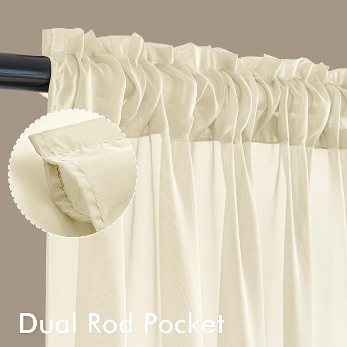 MIULEE Light Cream Sheer Curtains 96 Inches Long 4 Panels 42 x 96 Inches | - Image 3