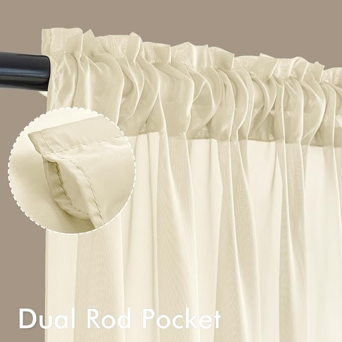 MIULEE Light Cream Sheer Curtains 84 Inches Long 4 Panels 42 x 84 Inches | - Image 3