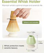 Matcha Bowl and Whisk Holder Set, Ceramic Tea Bowl and Whisk Stand, Matcha Tea Mixing Bowl with Spout (18 Ounce), Whisk Rest, Light Green