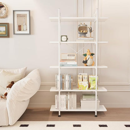 Bookshelf 5 Tiers White Wooden Storage Shelf, Modern Open Display Storage - Image 3