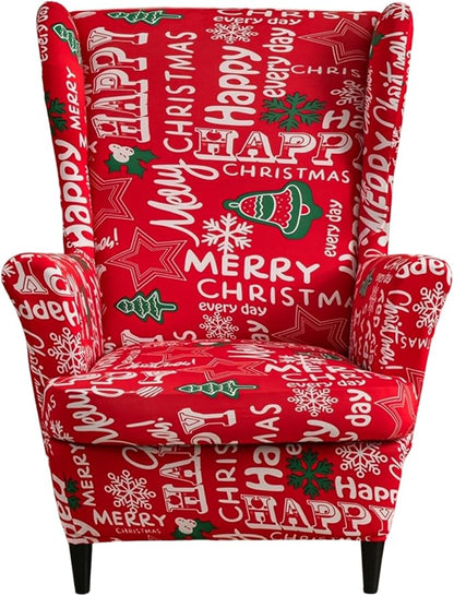 HAOYONG Christmas Stretch Wingback Chair Cover 2 Pieces Wing Chair Slipcover by HAOYONG